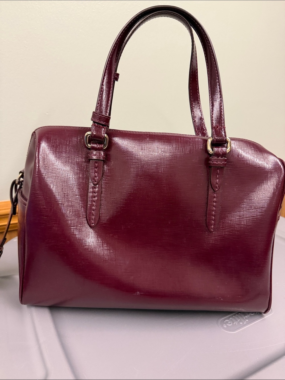 Coach Plum Peyton Patent Leather Satchel with Gold Hardware - Picture 7 of 15
